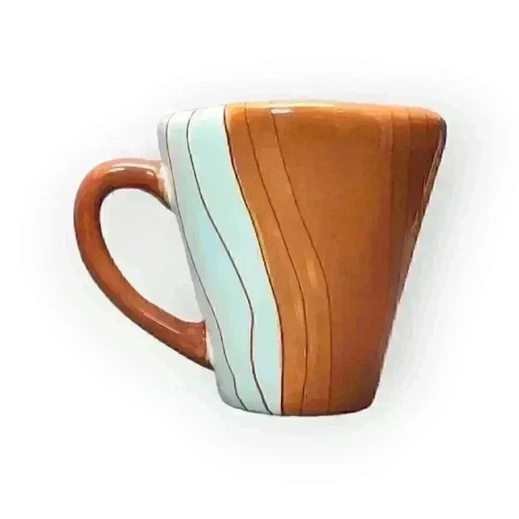 Pier 1 Imports Canyon Stripe 16oz Coffee Mug Tea Cup Hand Painted Orange & White - Picture 4 of 7